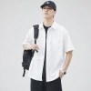 Casual short-sleeved shirt for men, solid color, versatile Hong Kong-style loose, cool summer, pocket design, thin shirt cardigan details Picture